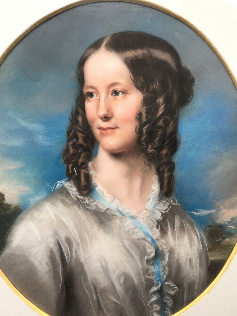 Original Scottish School Antique Pastel Portrait Study Painting Young Lady  