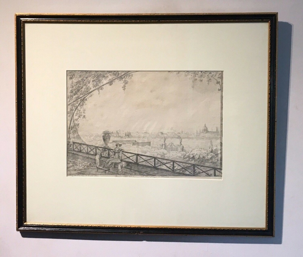 Giuseppe Gherardi Signed 1822 Original 19th Century Antique Pencil Drawing Florence Villa Strozzi Italy