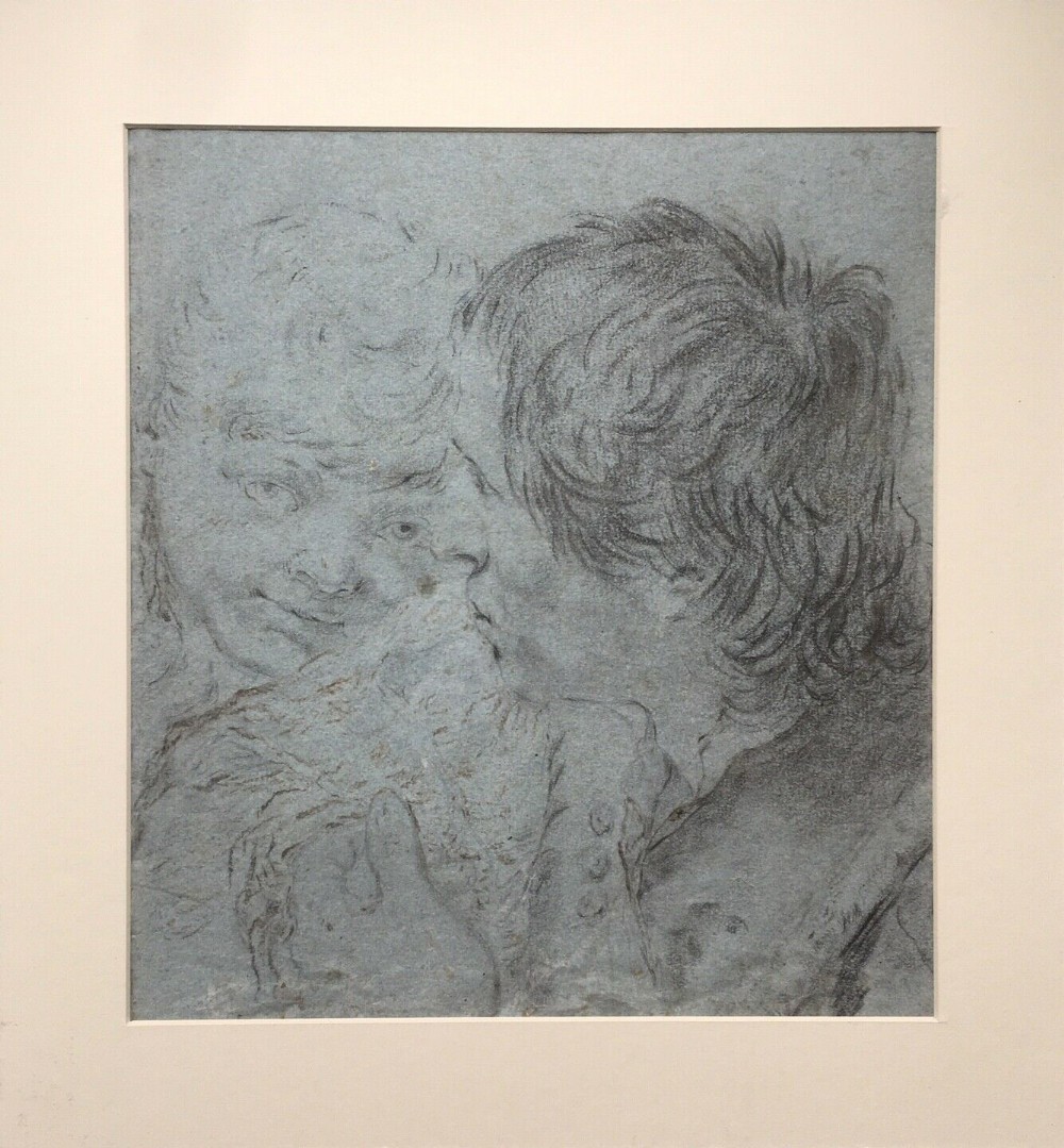 Circle Sir Joshua Reynolds Original C18th Charcoal Pencil Study of Man & Child