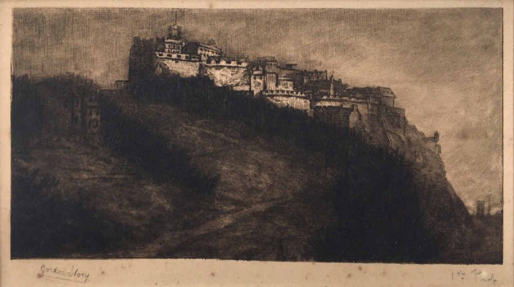 Gordon Story Signed First Proof c1886 Antique Original Etching Edinburgh Castle