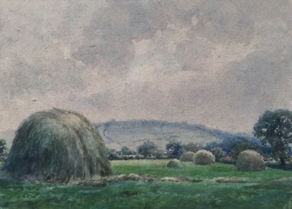 S VICKERMAN Corn Field Weeton Harrogate Yorkshire Original Watercolour Painting