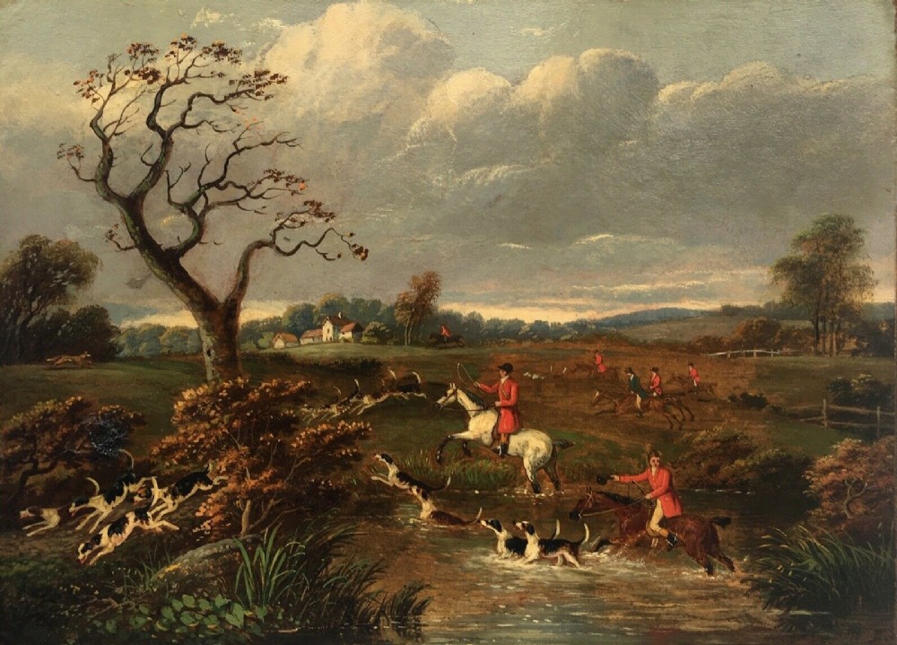 John Nost Sartorius (1759-1828) Hunting scene 2, Original early 19th Century English Antique Oil Painting on Canvas, bears Signature