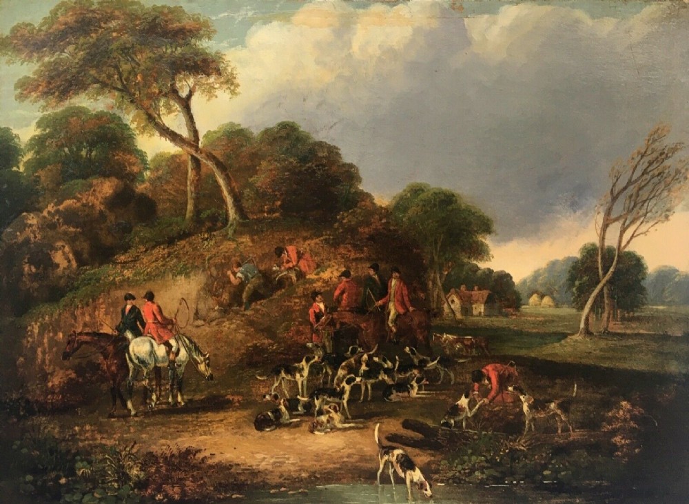 John Nost Sartorius (1759-1828) Hunting scene 1, original Early 19th Century English Antique Oil Painting on Canvas, bears signature