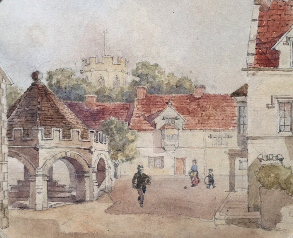 Somerton Somerset Market Cross Original English Antique Watercolour Painting 