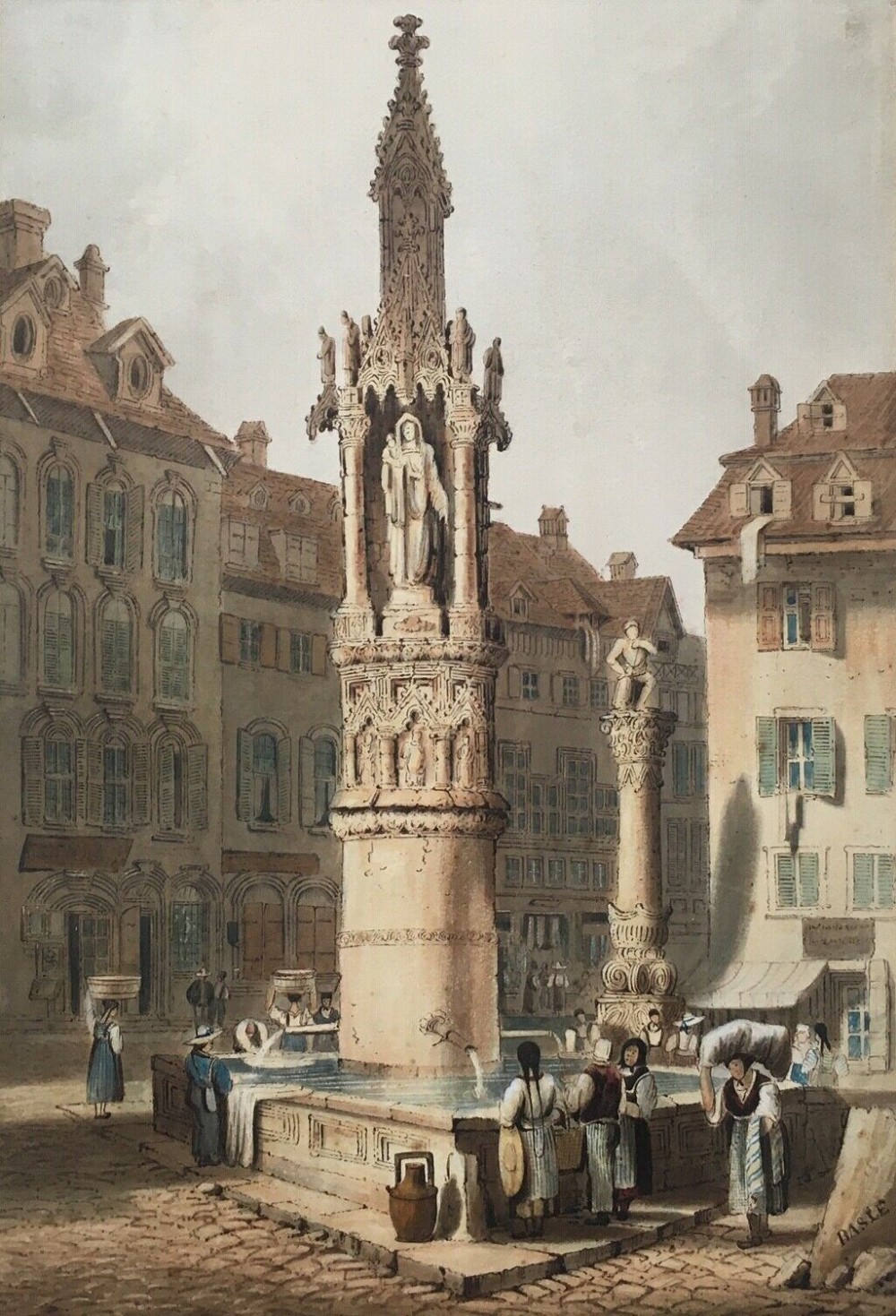 S (Samuel) Prout Original C19th Antique Signed Watercolour Painting Basle Switzerland