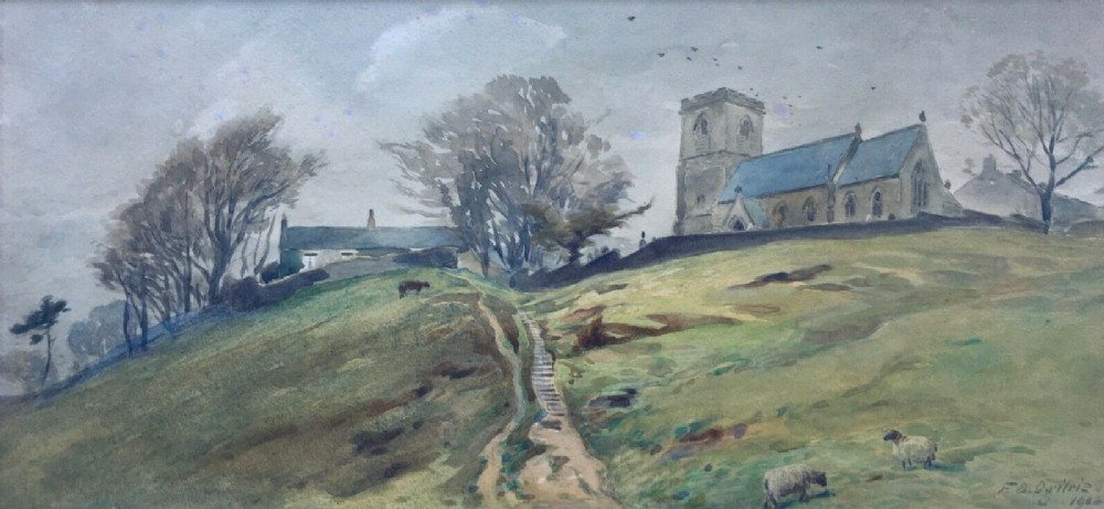 Frederick Dove Ogilvie 1904 Original English Antique Watercolour Painting Middlesmoor Church Nidderdale Yorkshire Dales Landscape
