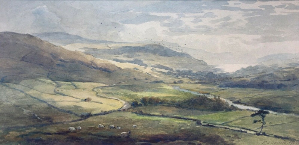 Frederick Dove Ogilvie 1904 Original English Antique Watercolour Painting Gouthwaite Reservoir & Sheep Nidderdale Yorkshire Landscape