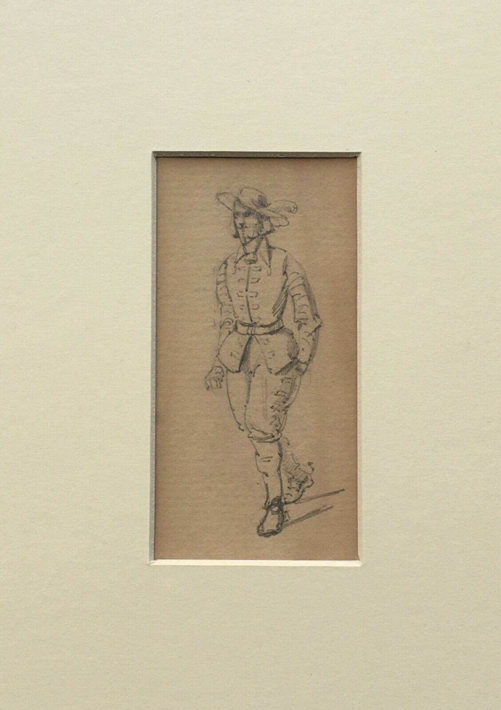 Ernest Henry Griset Original Antique Pencil Drawing Sketch of a C17th Cavalier