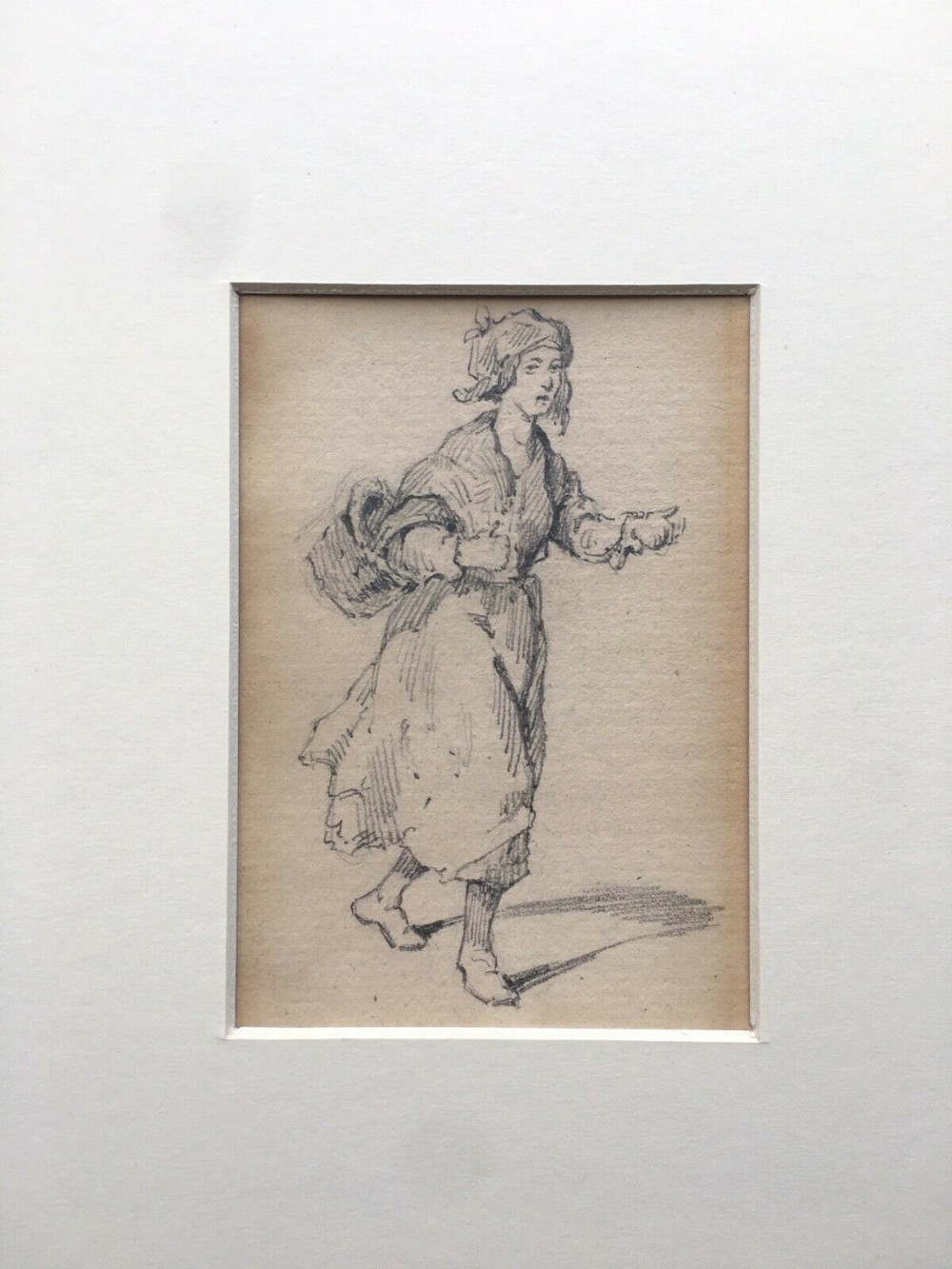 Ernest Henry Griset Original C19th Pencil Drawing Sketch Pauper Lady with Basket