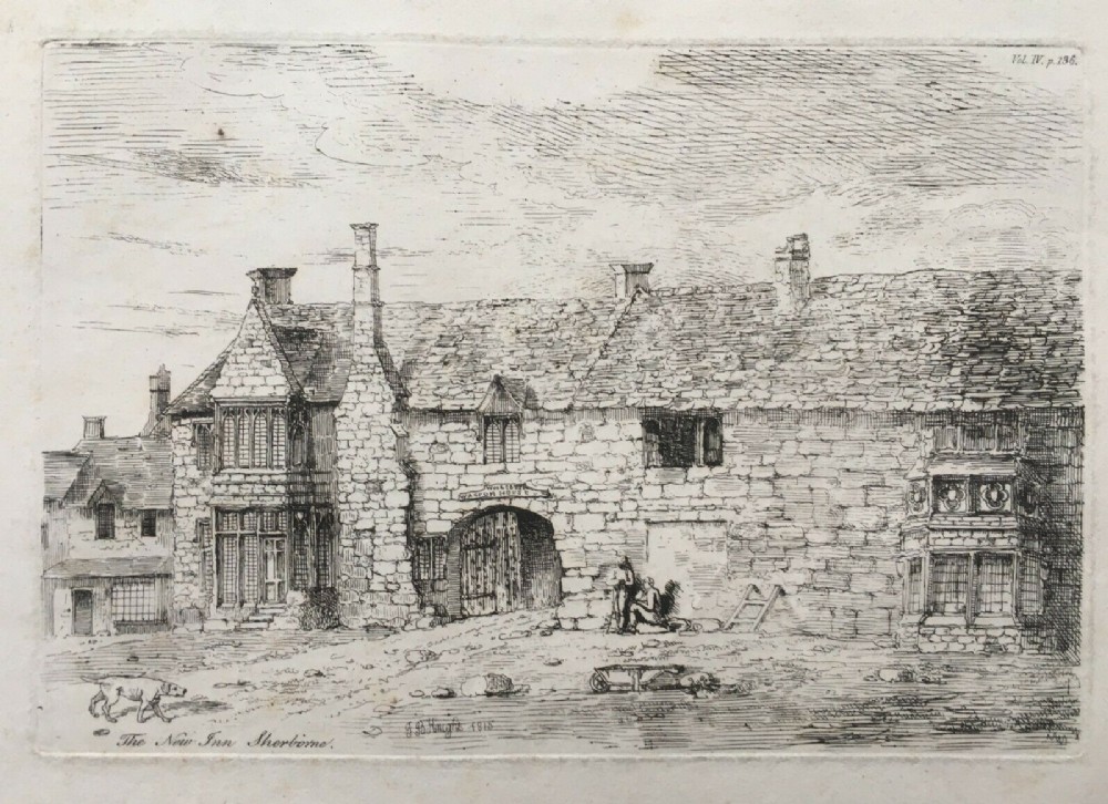 J B Knight 1815 RARE Antique Early c19th Original Engraving The New Inn Sherborne Dorset