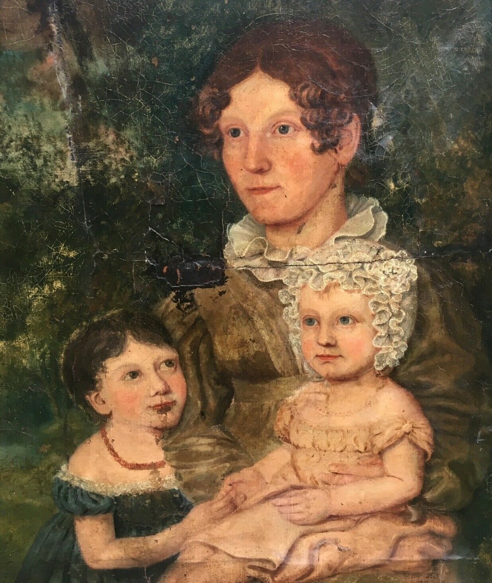 Original Early c18th Antique Oil Painting on Canvas Portrait of Mother and Children Family links to Godfrey Kneller Family Tree