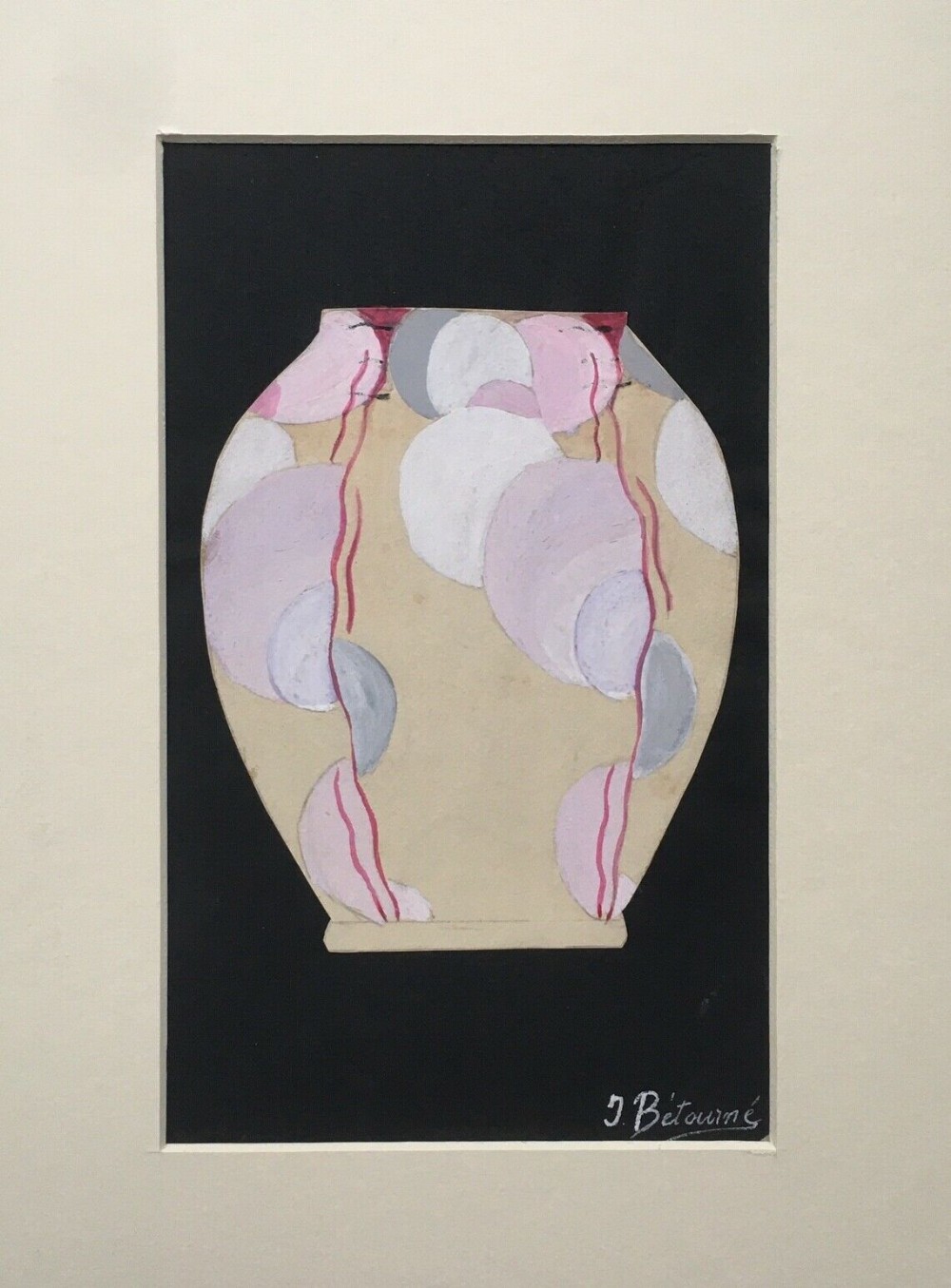 J (Jean) Betourne, French Signed Original Watercolour Painting 1930's Jug Design Study