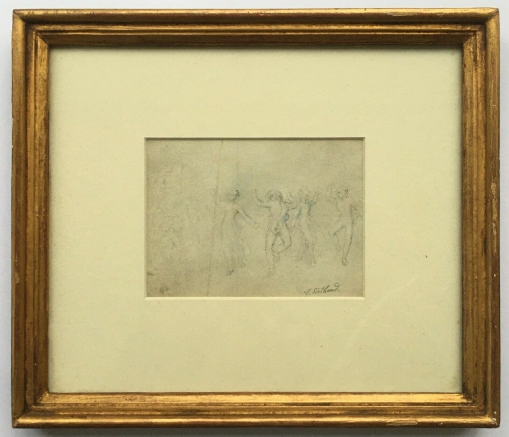 Thomas Stothard RA Signed Original c18th Century Antique Pencil Sketch of Figures Dancing