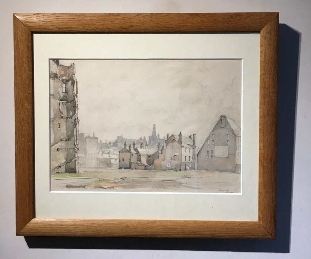 ALBERT PILE Signed & Dated Original WW2 1942 Air Raid Bombing Portland Street MANCHESTER Watercolour Painting