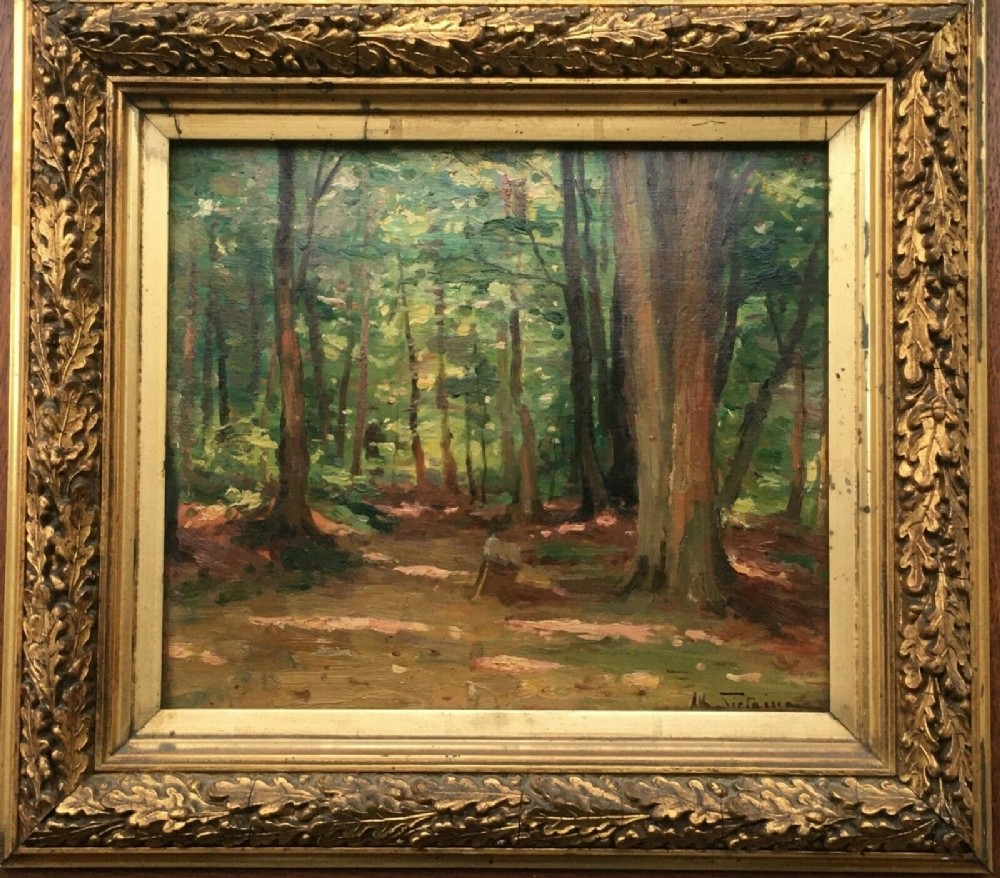 Albert Sirtaine, Verviers, Belgium Original Oil Painting on Wood Panel Woodland Path Landscape