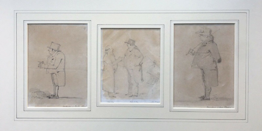 Triptych of Original English 19th Century Antique Signed Pencil & Wash Drawings of Figurative Studies