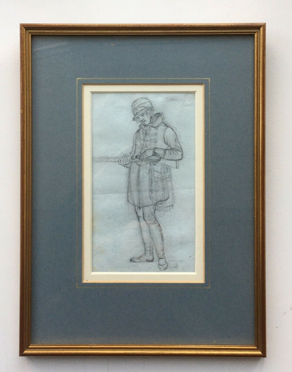 Thomas Uwins RA RWS Original 19th Century English Antique Drawing Sketch Standing Sports Person Hunting Gun