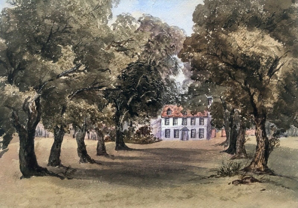 Original 19th Century English Antique Watercolour Painting Halls Place Yorkshire Country House View