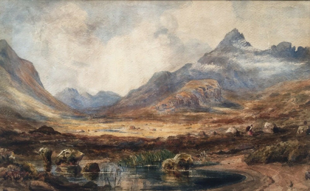 Original 19th Century Antique Watercolour Painting Snowdonia Welsh Landscape