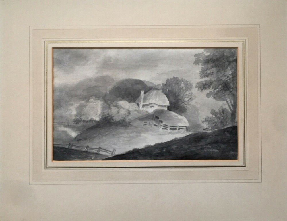 P Finch Signed Cottage Scene Antique Original Grisaille Watercolour Painting Ex Fine Art Society Bond St London