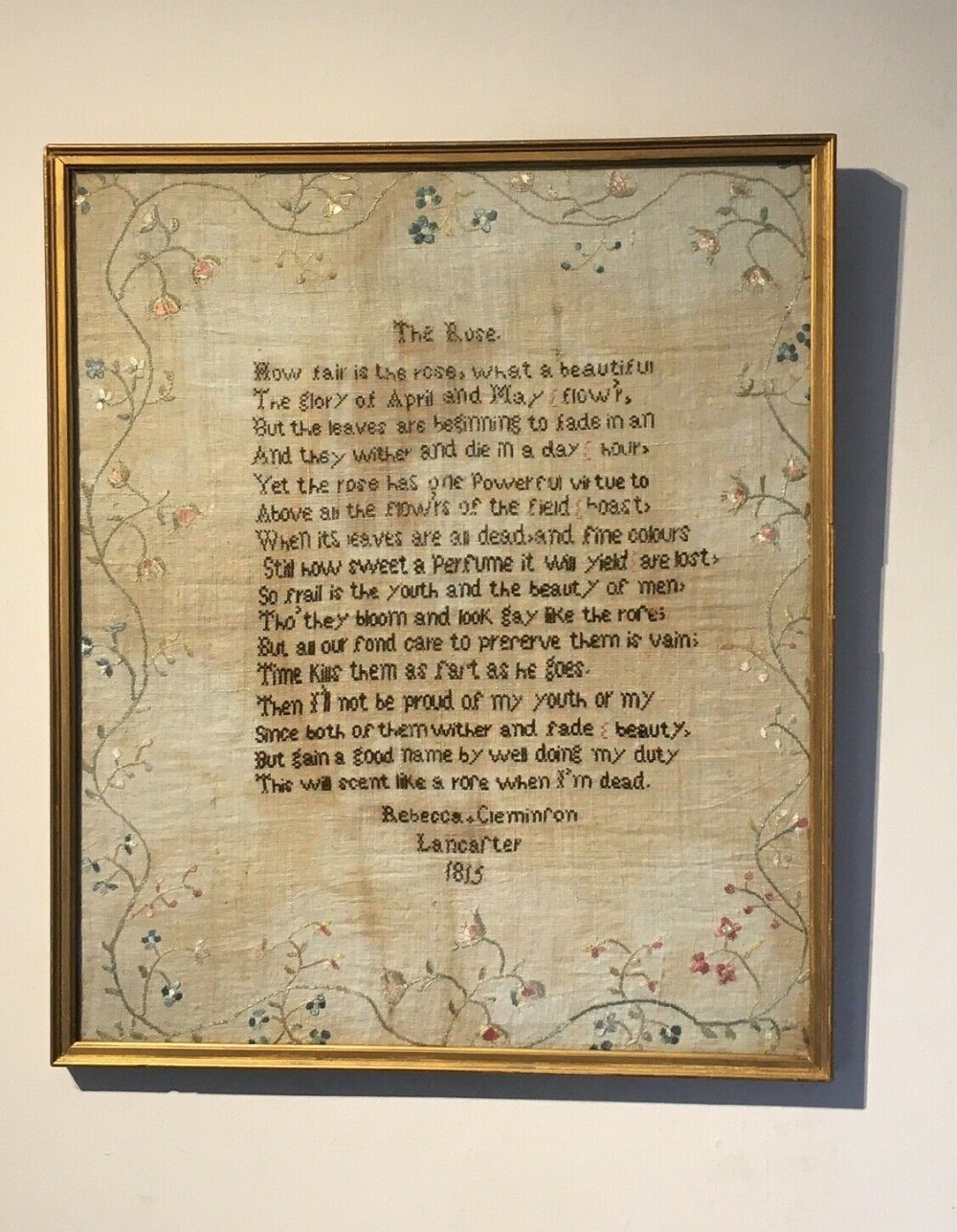 19th Century Original Antique Embroidery Tapestry Sampler 