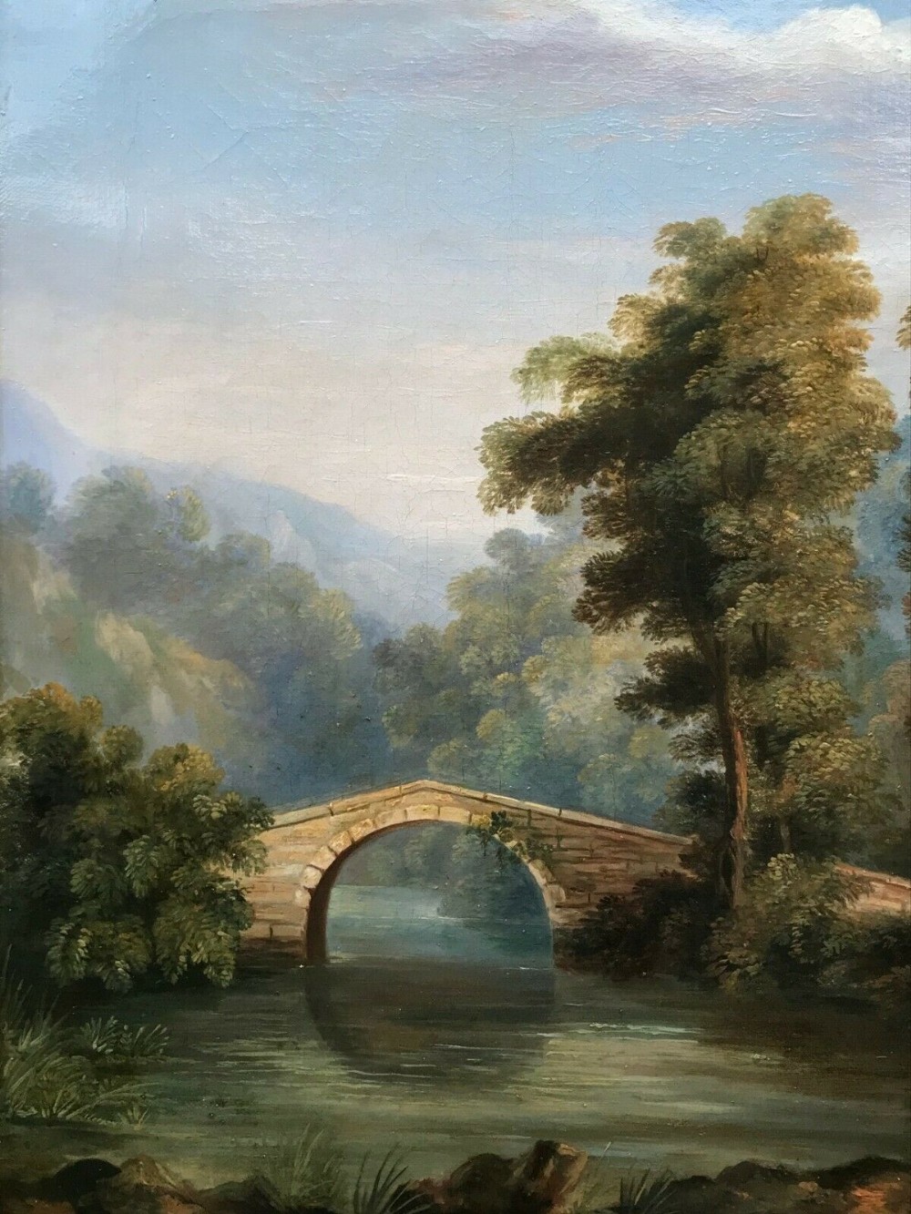 George Vicat Cole Original 19th Century English Antique Oil Painting on Canvas River Landscape & Water Mill, 
in Decorative Gilt Frame