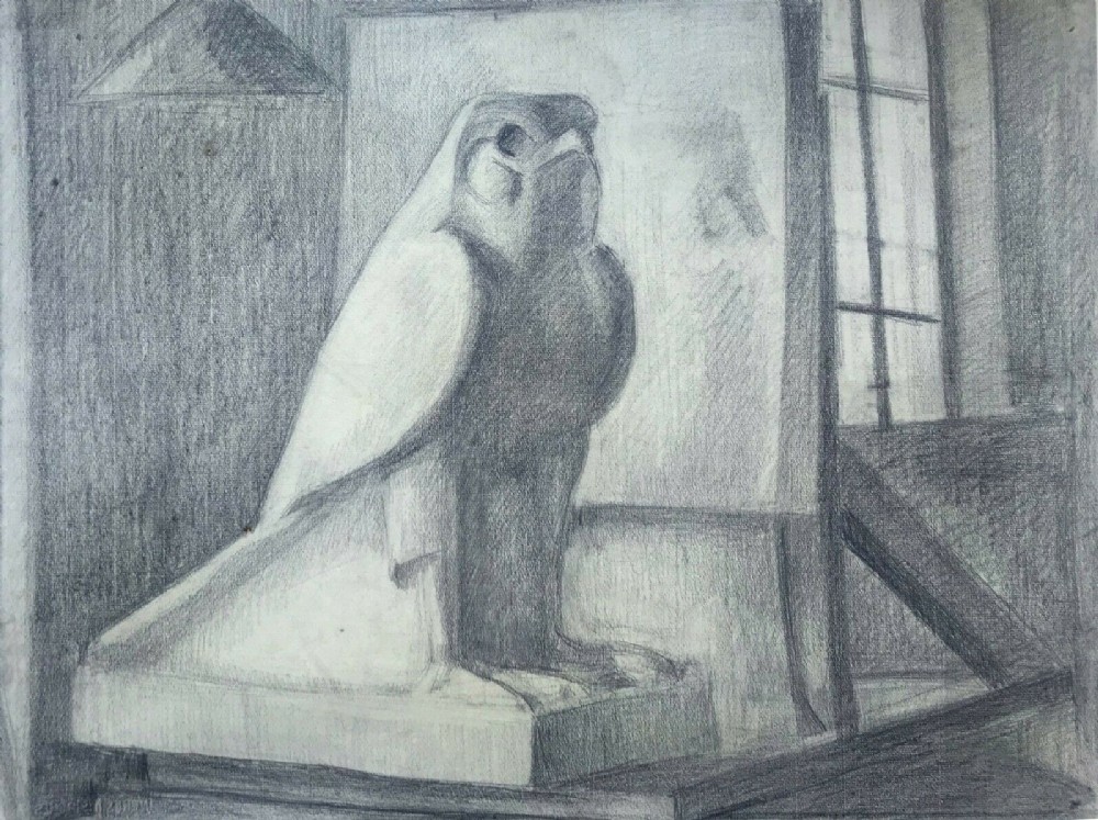 J (Jean) Betourne French Signed Original Vintage 1935 Charcoal Drawing Still Life Study