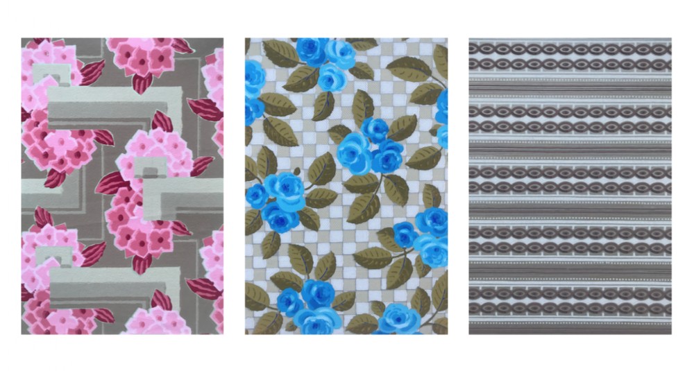 J (Jean) Betourne (French) Set of 3 Original 1930's Art Deco Interior Design Wallpaper Design Paintings
