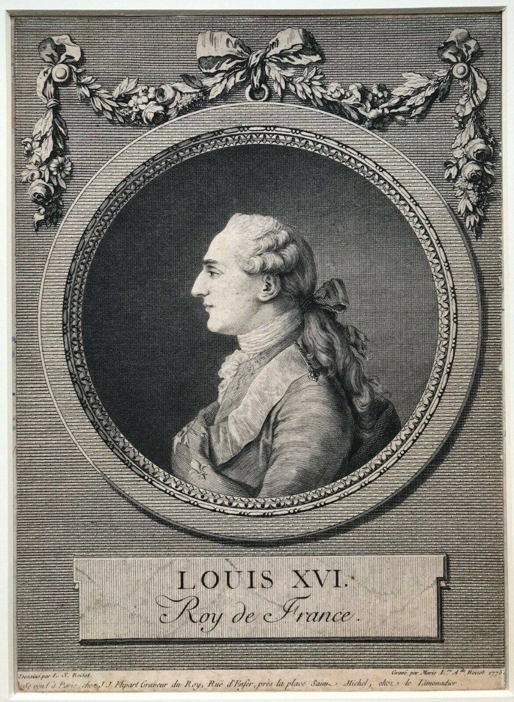 Louis XVI 'Roy de France' RARE 1775 Original 18th Century Antique Engraving After L S Boizot