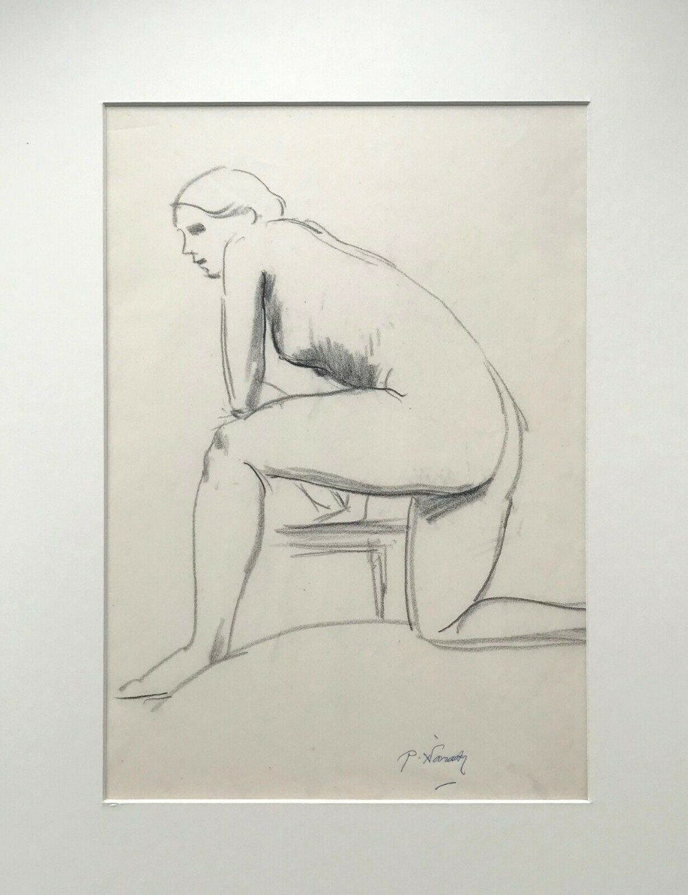 Signed P (Philip) Naviasky Original 20th Century Pencil Drawing Life Study Sketch Nude Woman