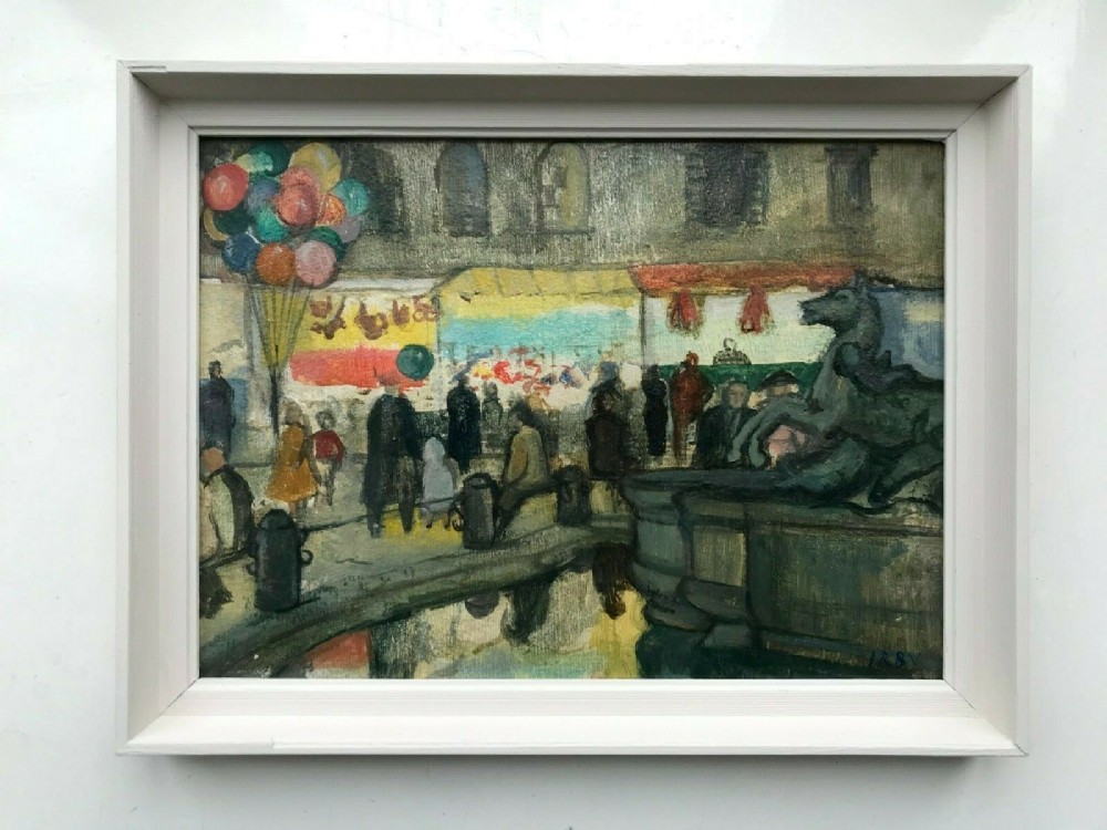 Signed Original Vintage Oil Painting Piazza Navona Rome Italy Fountain & Figures