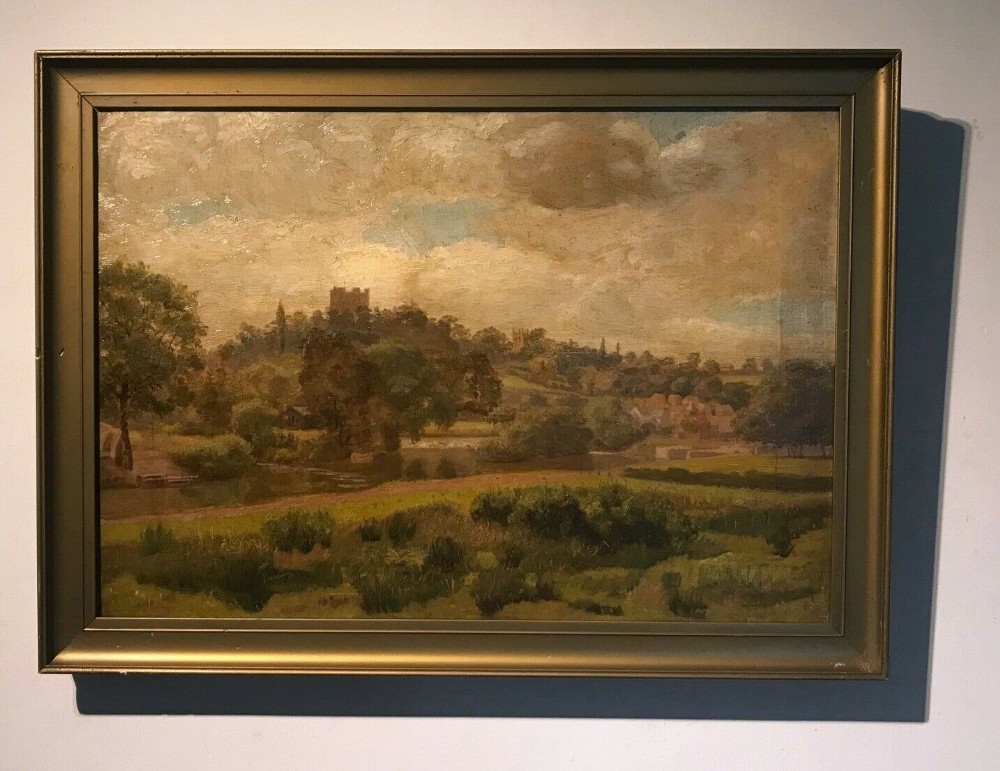 Original 19th Century English Antique Oil Painting on Canvas Richmond Yorkshire Landscape