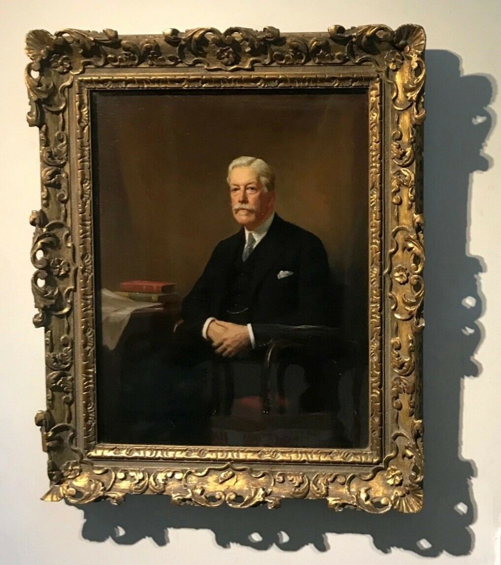 Moussa Ayoub 1937 Signed Original Vintage Oil Painting on Canvas Portrait of a Gentleman in Decorative Glazed Frame