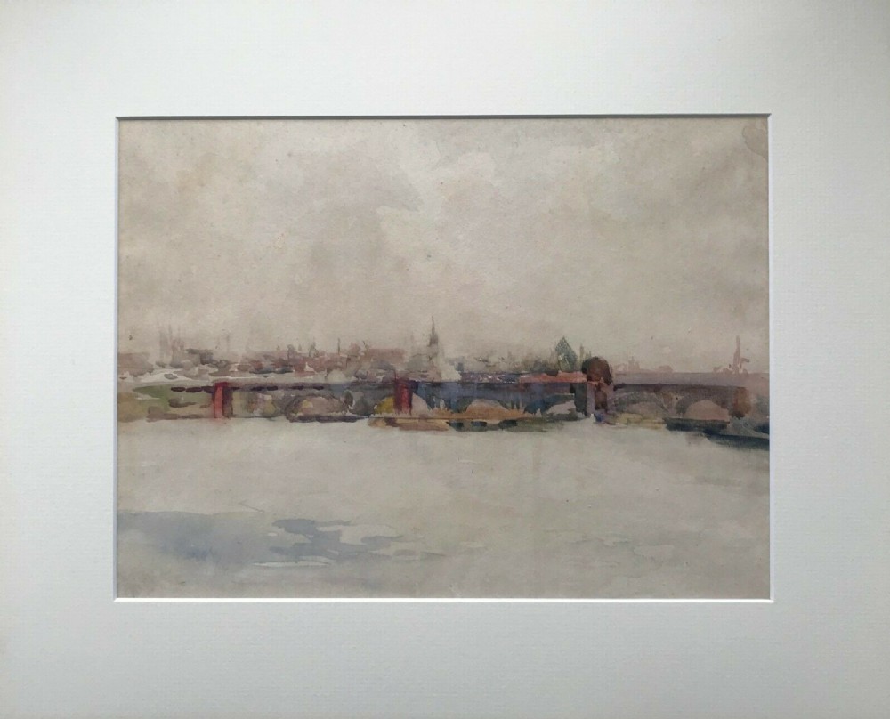 Alexander Jamieson, Bridge & River view of Paris, Original Antique Watercolour Painting