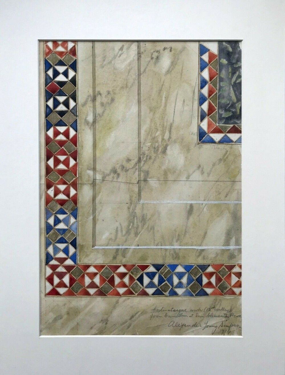 Architecture Study Cosmatesque St Clement Rome Italy Original Antique Watercolour Painting 