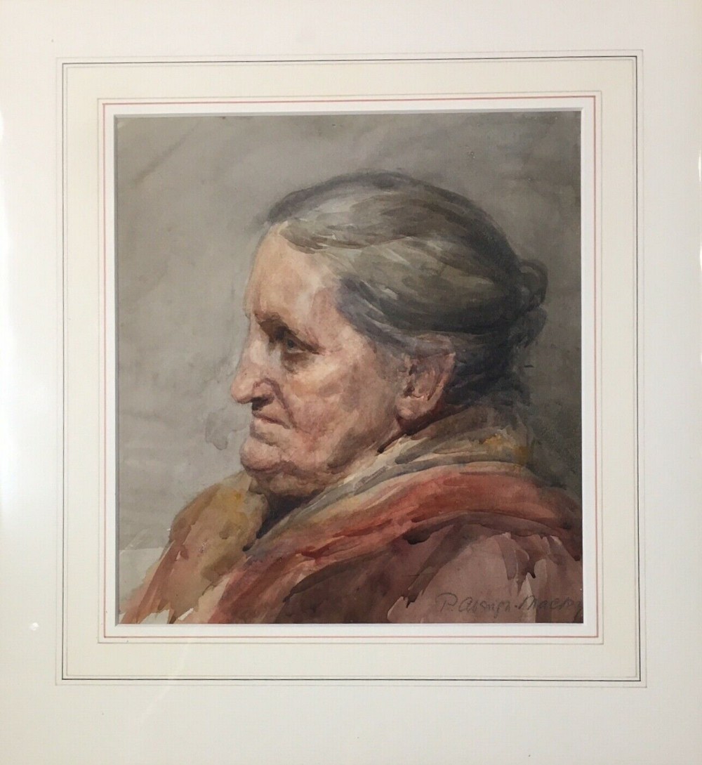 Patty Aberigh Mackay Signed Original Early 20th Century Watercolour Painting Portrait of Elderly Lady
