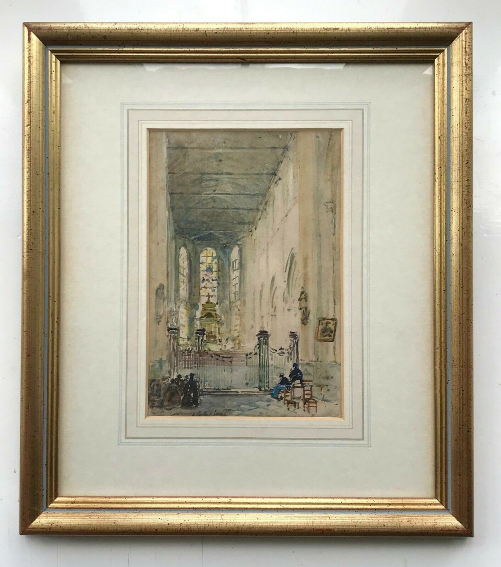 James Garden Laing Signed Original Antique Watercolour Painting Collegiale St Vulfran France