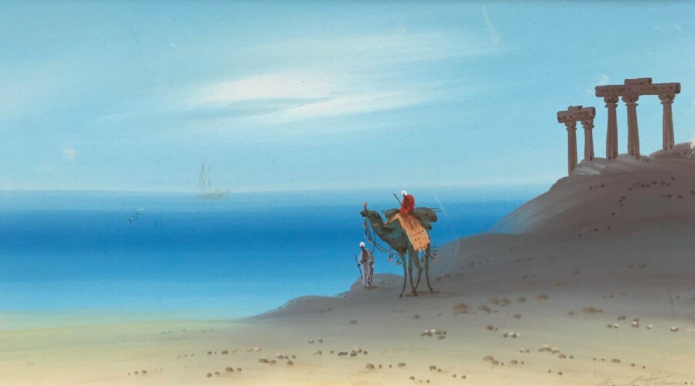 Frank Holme Signed Original Early 20th Century Antique Gouache/Watercolour Painting Arab Middle Eastern Camel Desert & Ocean landscape