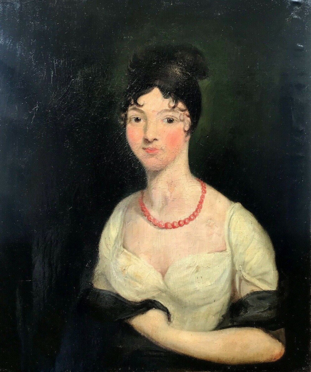 Original Late18th Century Antique Georgian Oil Painting on Canvas Female Portrait of the Mistress of Jamaica Chief Justice by Repute