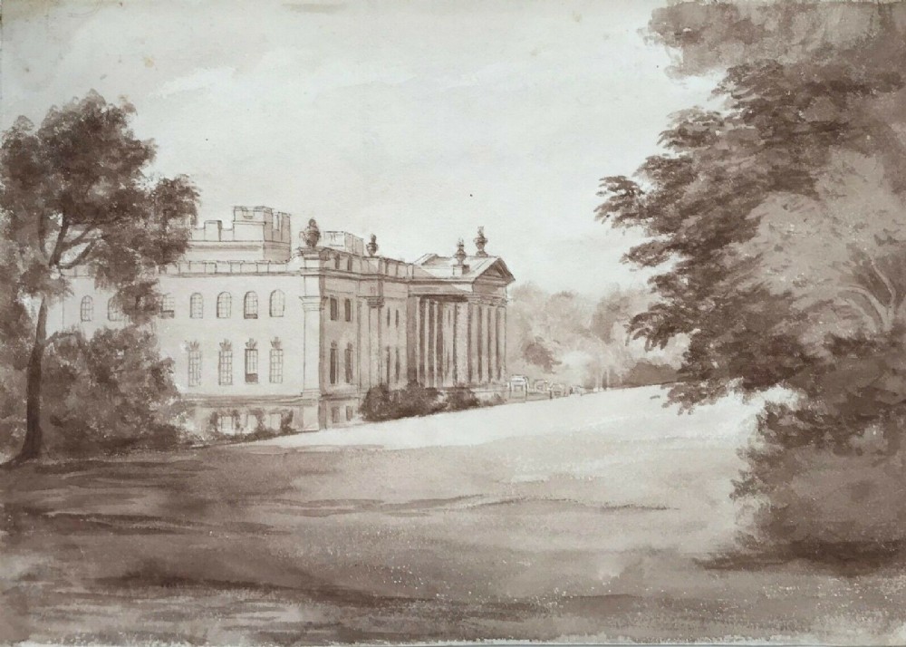 Original Antique Watercolour Painting Duncombe Park Helmsley Yorkshire Landscape