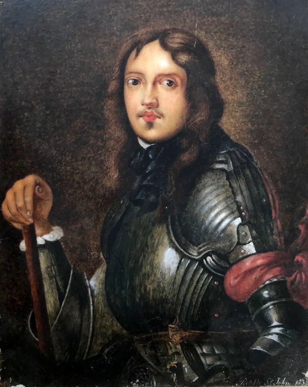 After Van Dijk Dated 1836 Original Belle St John Signed 19th Century Antique Portrait Painting, General of Cromwell