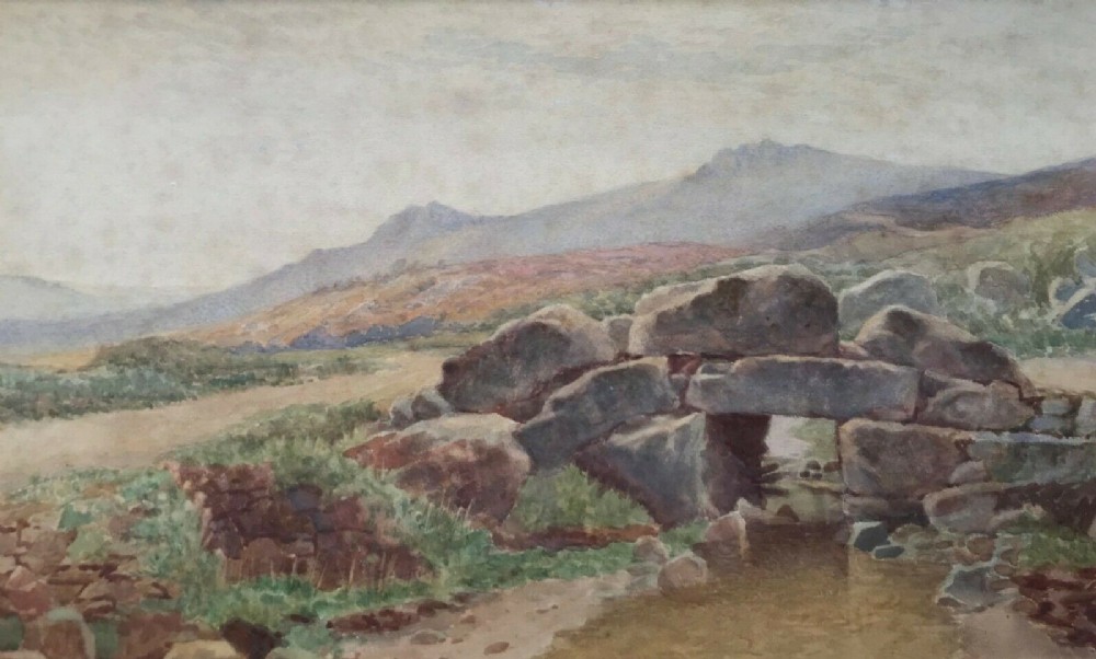 GBPS Lillingston Signed Original Antique Watercolour Painting Dartmoor Stone Bridge English Landscape