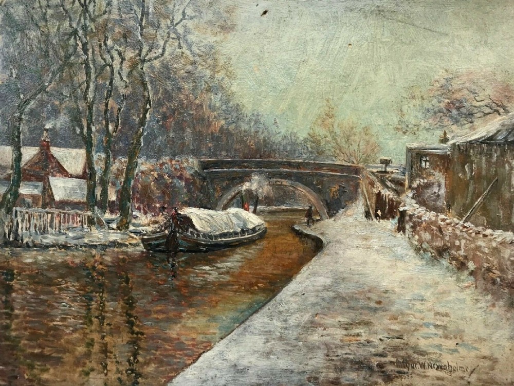 Arthur W Newsholme Original Late 19th Century Antique Oil Painting Redcote Bridge Armley Leeds Yorkshire Landscape