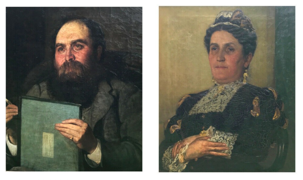 TWO Original 19th Century Antique Oil Paintings on Canvas Portrait of a Lady & Gentleman Artist