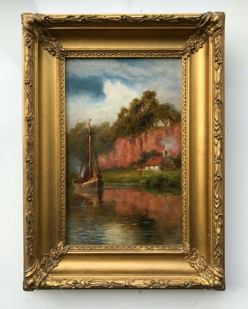 Robert Gallon Signed Original Antique Oil Painting on Canvas Avon River Landscape Scene