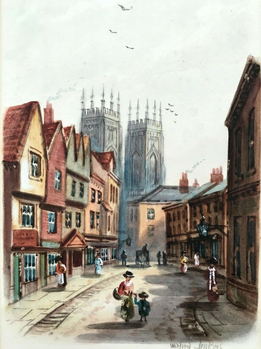 Wilfred Bosworth Jenkins Original Early 19th Century Antique Watercolour Painting Petergate York Yorkshire landscape
