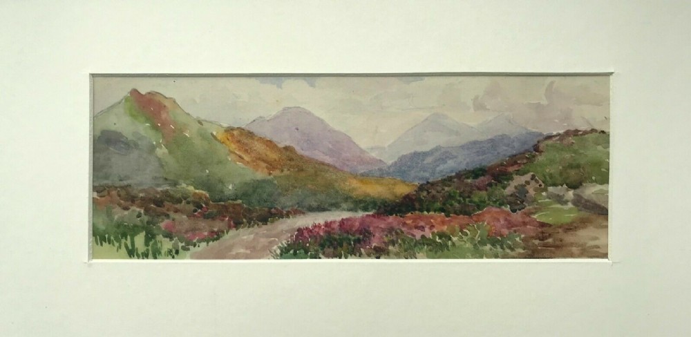 Original Antique Watercolour Painting Moors Heather Mountain Landscape