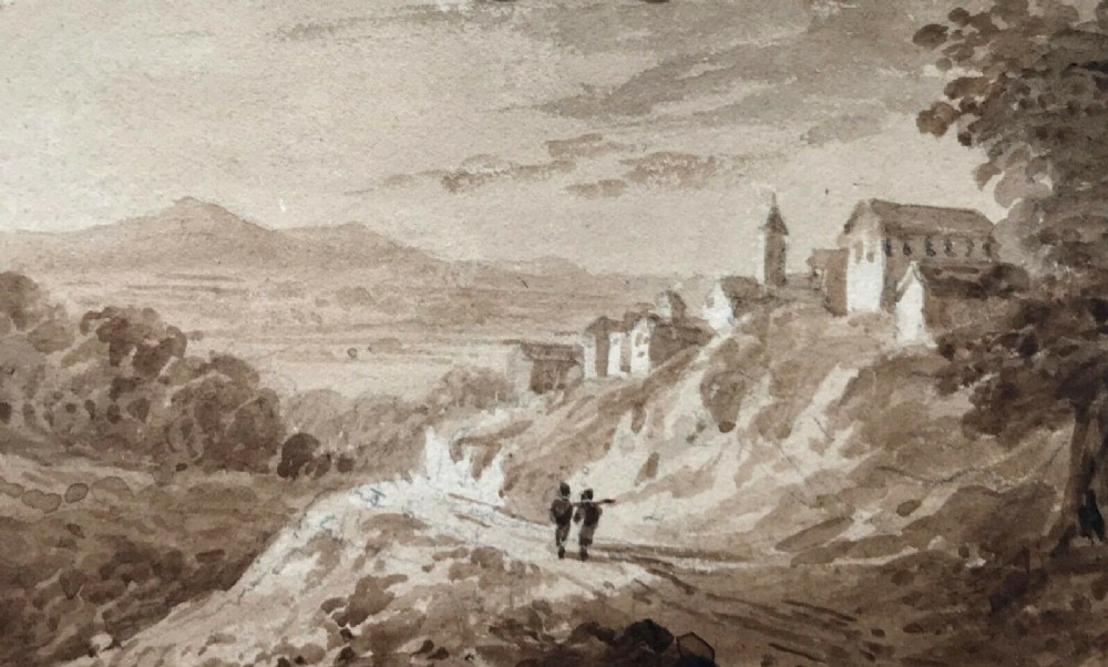 William Page Original Antique 1829 Watercolour Painting on Embossed Card View in Italy Italian landscape
