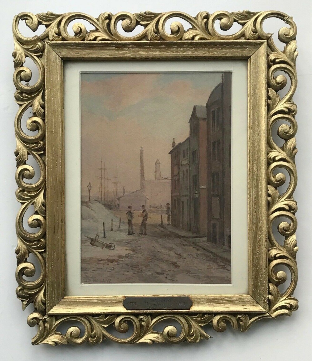 John Sinclair RA Original 19th Century Antique Watercolour Painting Liverpool Street Scene 
