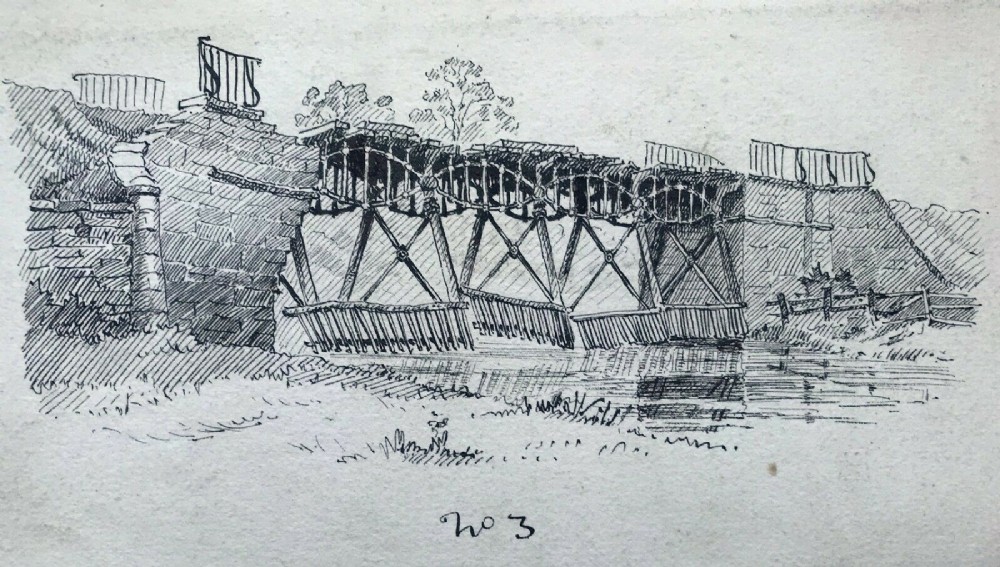 Signed J S Elgood Original Antique Ink Drawing Ruined Bridge near West Auckland